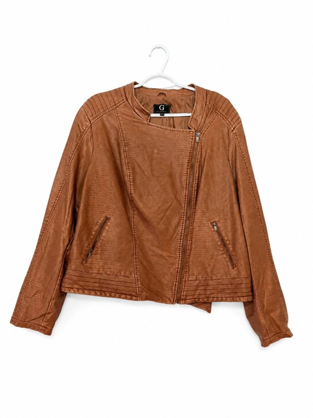 G by Giuliana Snake Embossed Faux Leather Moto Jacket Women's 2X